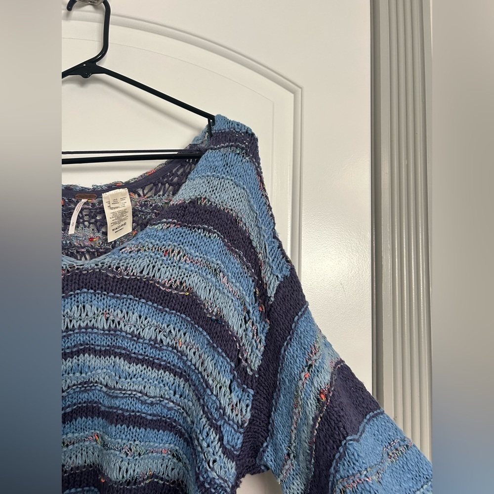 Free People Lake Life Pullover Sweater Bottled Blue Combo size small Chunky Knit - Picture 8 of 13